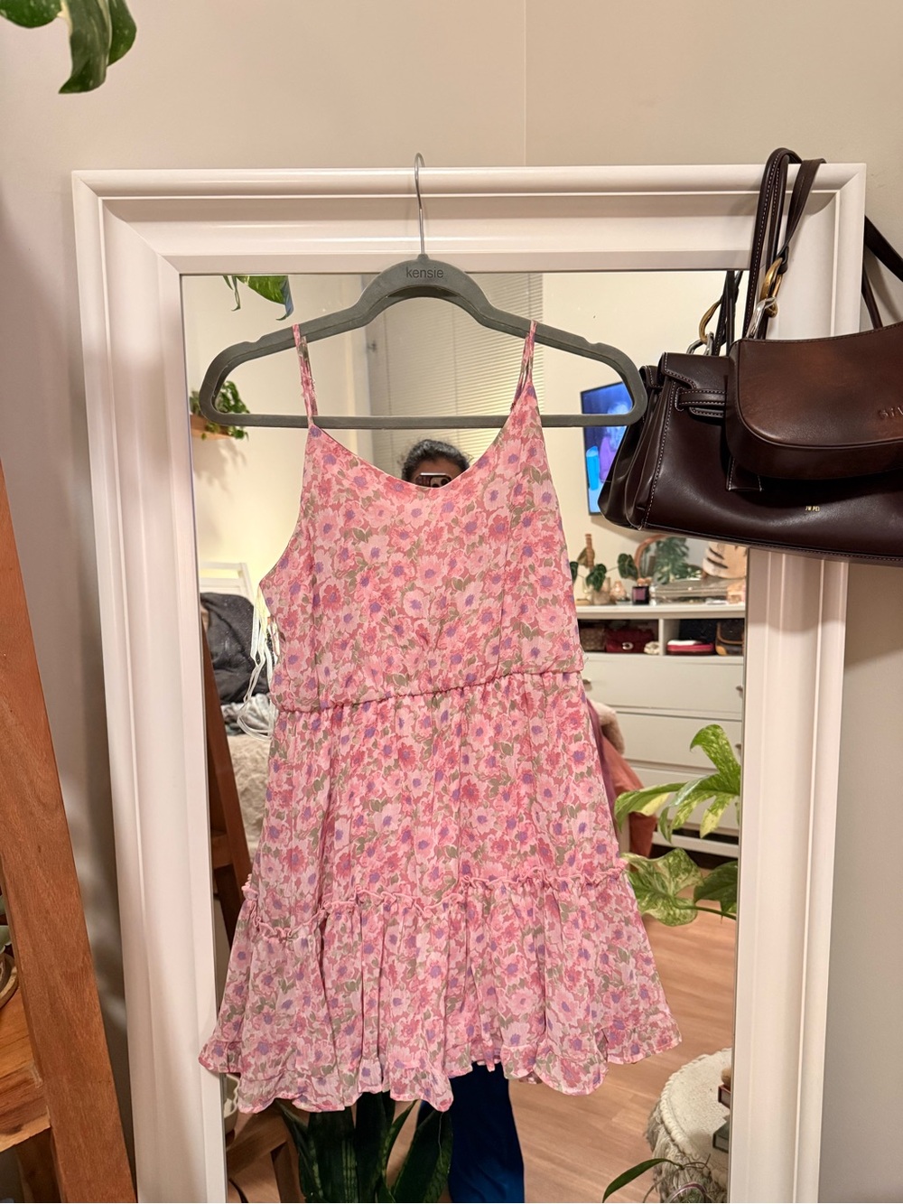 Altar'd State Pink Floral Tiered Spaghetti-Strap Dress
